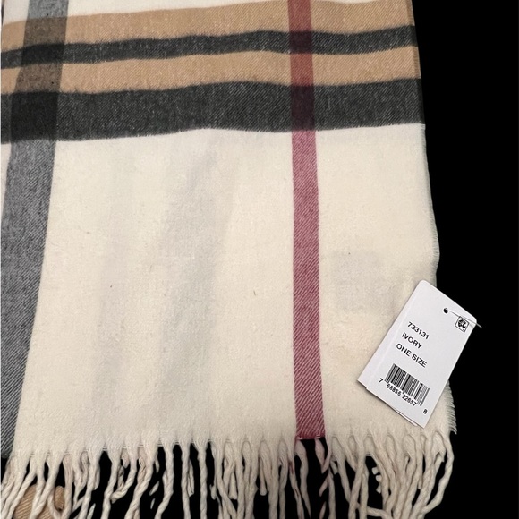 Macy's Cashmink Plaid Scarf-Red, White, Black & Tan - Picture 2 of 2